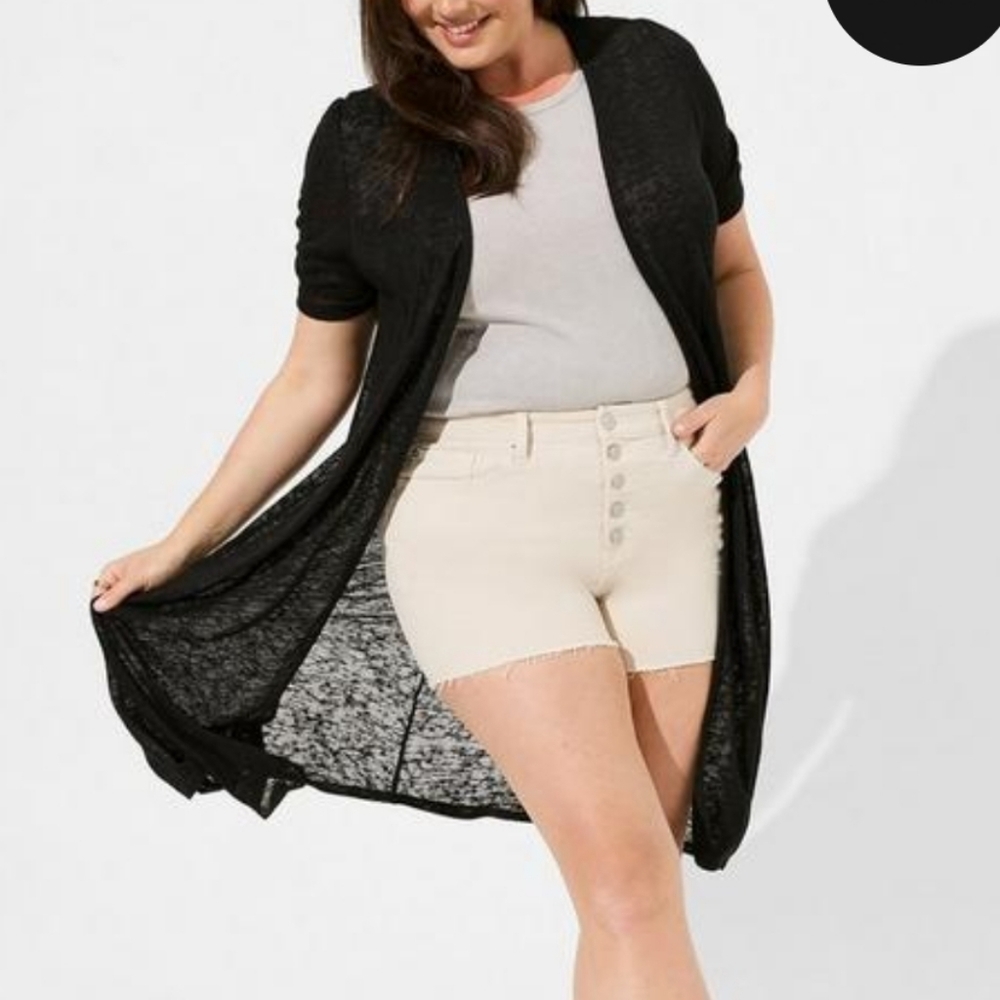 🆕️ 1X BLACK RUCHED SHORT SLEEVE SLUB DUSTER - LIGHTWEIGHT